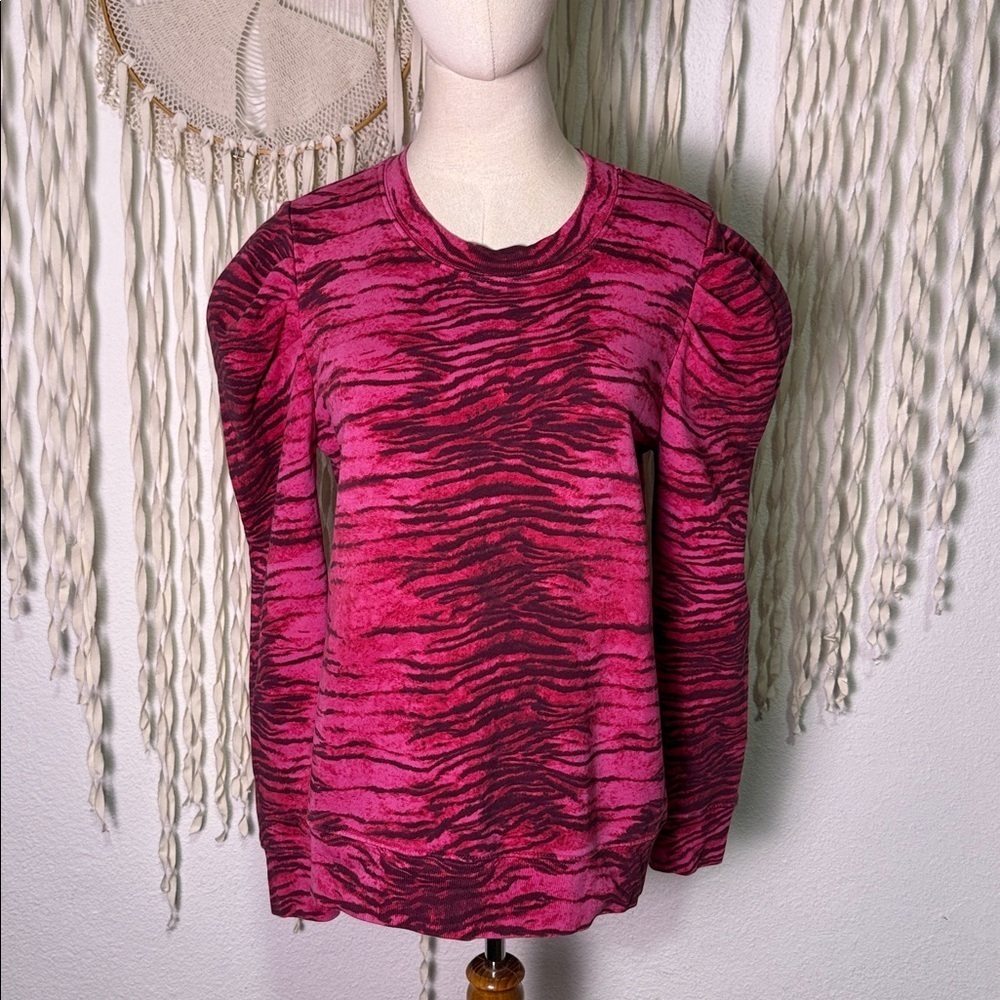 Pam & Gela Hot Pink and Black Zebra Print Puff Sleeve Sweatshirt Size M